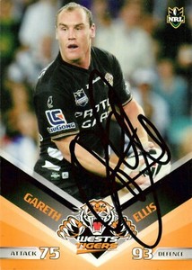 ✺Signed✺ 2010 WESTS TIGERS NRL Card GARETH ELLIS Daily Telegraph