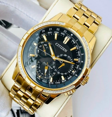 Citizen Calendrier Gold Tone Black Dial Eco-Drive Men's Watch BU2082-56E - Image 1 of 4