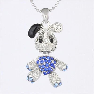 蓝色水钻水晶可移动兔子兔子娃娃吊坠项链 P919 — 第 1/3 张图片
