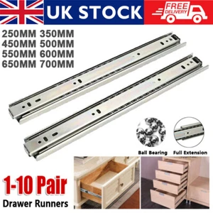 1-10Pairs Drawer Slides Heavy Duty Full Extension Ball Bearing Drawer Runners - Picture 1 of 12