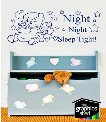 winnie the pooh wall sticker art night night sleep tight kids nursery piglet fun - Image 1 of 4