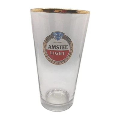 Vaso de cerveza ligero Amstel borde dorado taza de pinta pesada 16 oz vajilla de bar nuevo Foto 1 de 4