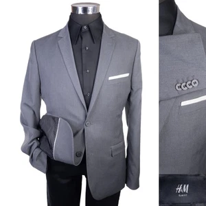 H&M Blazer Freizeit Jacke Gr. 42R Slim Fit Grau Sport Mantel Zwei Knopf Poly - Bild 1 von 12