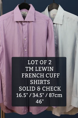 Lot of 2 TM Lewin French Cuff Shirts 16.5 34.5 Solid & Check 87cm Lewin 100 46" - Image 1 of 4