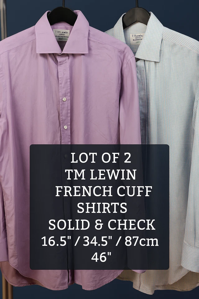 Lote de 2 camisas TM Lewin punho francês 16,5 34,5 sólido e xadrez 87cm Lewin 100 46" - Imagem 1 de 4