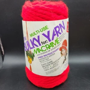 Bulky Yarn for Macrame Red 3 PLY 210 FT. Acrylic + Partial Vintage NOS - Picture 1 of 9