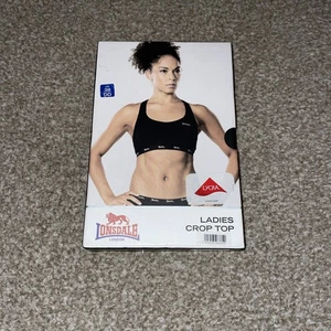 Lonsdale Womens Crop Black Top Sport Vest Training Bra Racer Back Stretchy 38DD - Picture 1 of 3