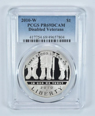2010-W Disabled Veterans Commemorative Dollar PR69 DCAM PCGS Blue Label - Image 1 of 4