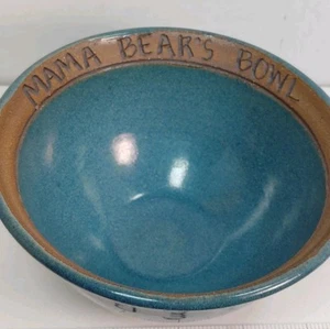 Ciotola firmata vintage mamma orso studio arte ceramica gres blu verde smaltato - Foto 1 di 9