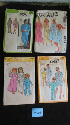 Vintage 1970s Pajama/Nighgown Sewing Patterns, Lot of 4, Mom, Dad, Boy, Girl - Image 1 of 3