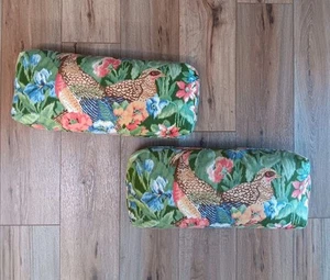 Set Of Two Tapestry Style/Woven Floral Pheasant Bolster/Lumber Pillows Rare - Picture 1 of 12