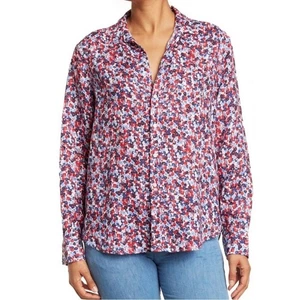 Frank and Eileen "Eileen" 100% Linen Button Up in Red and Blue Floral XS - Picture 1 of 9