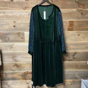 Bloomchic Samt grün Netz Glitzer Langarm Kleid Gr. 30 Neu mit Etikett festlich - Bild 1 von 9
