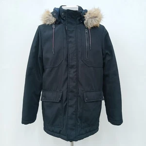 Tommy Hilfiger Parka Size Large Mens Black Navy Blue Beige Fur Hood Coat FLT20-C - Picture 1 of 16