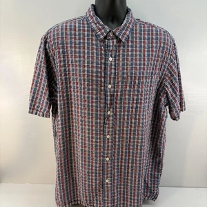 LL Bean Shirt Mens XL Tall Red Blue Plaid Short Sleeve Button Front Seersucker - Picture 1 of 7