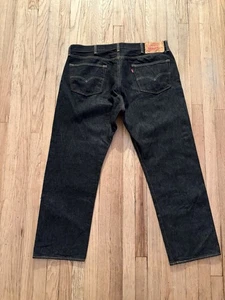 Levis 501 Jeans Mens 42x32 Blue Denim Button Fly Straight Dark Wash Outdoors - Picture 1 of 3