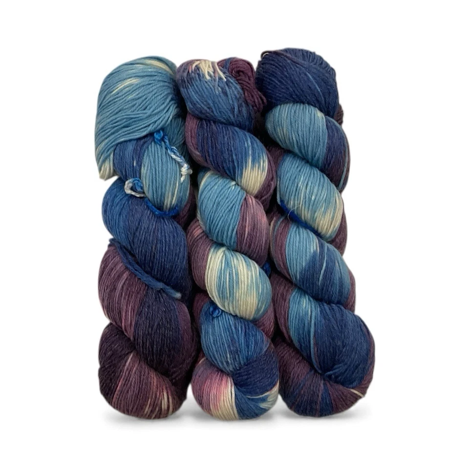 3-Merino Wool Yarn Hanks Blue Purple White Tye Dye 3.6 Oz Each - Image 1 of 1