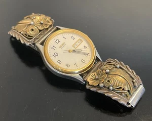 Puntas de reloj Navajo DM firmadas en oro lavado plata esterlina con reloj para hombre” - Imagen 1 de 3