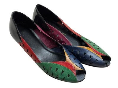 Sapato Joyce Feminino Vintage Colorblock Anos 80 Couro e Patente 7.5 - Imagem 1 de 4