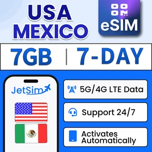 USA Mexique eSIM - 7Go Haute Vitesse, 7 Jours JetSim/Travel SIM - Photo 1 sur 6
