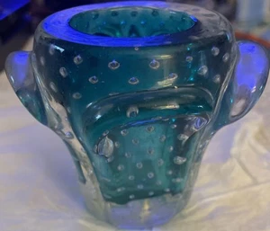 Murano Bullicante Candleholder Green Votive 3.5” Controlled Bubbles. - Picture 1 of 6
