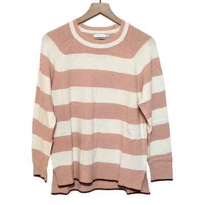 Nuevo suéter exuberante para mujer a rayas manga larga cuello redondo talla S rosa malva crema Foto 1 de 4