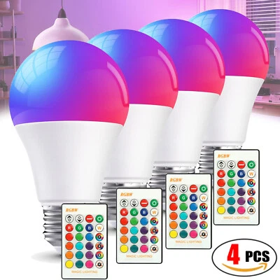 4pcs Remote Control Color Changing Light RGB LED Bulbs Dimmable Party Lights - Image 1 of 4