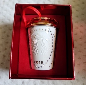 Neu im Karton Starbucks 2016 Swarovski Kristalle Keramik Mini Kaffeetasse Ornament - Bild 1 von 9