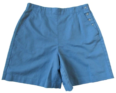 Vintage Talbots Petites Blue Linen Cotton Button Side Shorts 12 P Petite L Large - Image 1 of 4