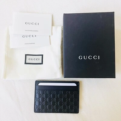 NUEVO Auténtico Portatarjetas de Crédito Gucci Azul Marino Microguccissima Cuero Repujado Foto 1 de 2