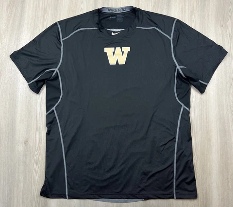 Washington Huskies Nike Pro Dri Fit Fitted Black Shirt Mens XXL NCAA UW Cover