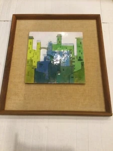 Mid Century Oleski Emaille auf Kupfer Stadtszene gerahmt Wandbild - Bild 1 von 9