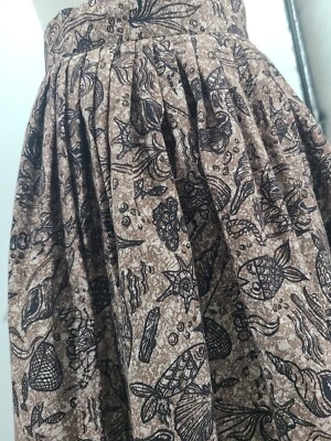 Винтажная юбка середины века с принтом Ocean Fish, металлическая молния, плиссированная XSmall - Изображение 1 из 4