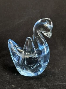 Murano Style Blue Art Glass Swan Figurine Wings Up Paperweight 3.5” Tall - Picture 1 of 8