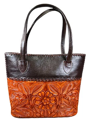 Bolso de hombro de cuero marrón de dos tonos 12 X 11 X 5 pulgadas Foto 1 de 4