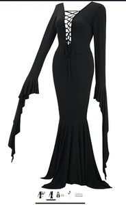 Morticia/munsters Cosplay Long Sleeved Floor Length Dress. Sz. S Lace Up Hooks. - Picture 1 of 3