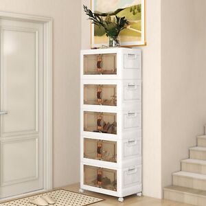 5 Pack Stackable Storage Cabinet Mobile Folding Storage Box w/Doors Lids 92 Gal