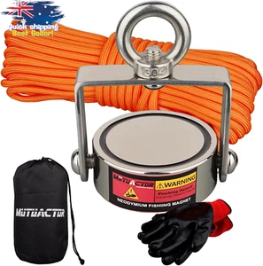 Double Sided Magnet Fishing Kit 550lb Neodymium +65Ft Rope Gloves Bag - Picture 1 of 9