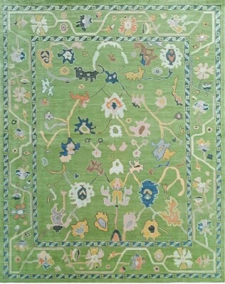 Hand-knotted Indo Oushak  Green Turkish contemporary Ethnic Rugs for living area - Image 1 of 4