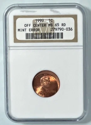 1999 Lincoln Memorial Cent Off-Center Mint Error NGC MS65 RD - Image 1 of 4