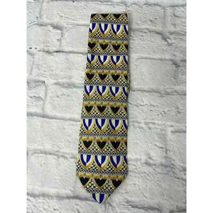 Luciano Gatti Adult Tie Yellow Blue Medieval Pattern 100% Silk Men's - Picture 1 of 6