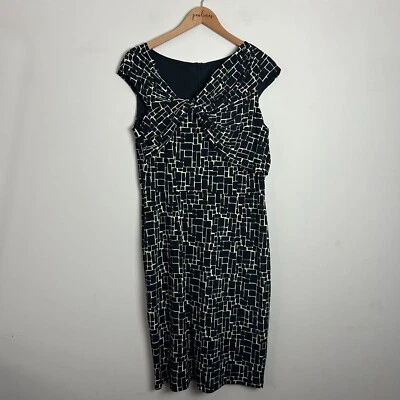 Vestido David Meister Mujer 14 Negro Estampado Geométrico Fluido Manga Gorra Foto 1 de 4