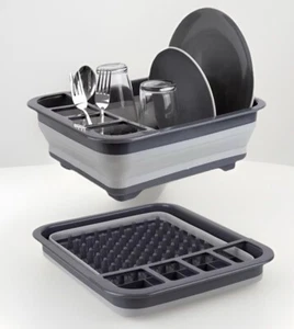 Home Basics Collapsible Dish Drainer Rack -Space Saver Dishes/ Cutlery Storage - Picture 1 of 8