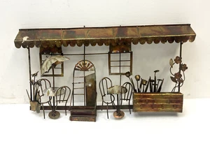 Vintage Metal Wall Sculpture Copper Cafe Bar Bistro Scene C Jere art curtis wire - Picture 1 of 13