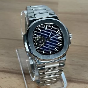 without tags 40mm Curtom Steel Skeleton Nautilus Style Mod Watch Dark Blue w - Picture 1 of 1