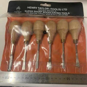 6 Piece Wood Carving Hand Gauges Tool Set -Henry Taylor Sheffield Acorn VGC - Picture 1 of 7