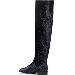 Stuart Weitzman Velvet Croco Nero Black Knee High Riding Boot Sz 35 - Picture 1 of 11