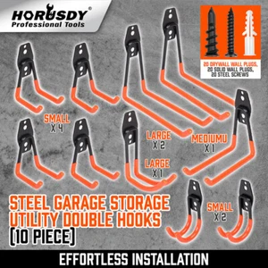 10-Pack Steel Garage Storage Utility Double Hooks Wall Organizer Tool Hanger H-D - Picture 1 of 10