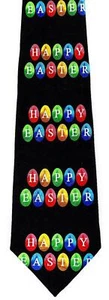 Happy Easter Necktie Lots of Colorful EASTER EGGS on Black Novelty Tie #2084 NEW - Picture 1 of 1