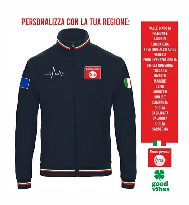 Felpa Tricolore EMERGENZA 112 italiana con PERSONALIZZAZIONE REGIONE - soccorso - Immagine 1 di 2